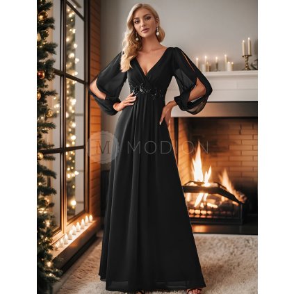 Společenské dlouhé šaty černé – Hannelore (přední pohled)