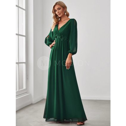 Společenské dlouhé šaty smaragdové zelené – Hannelore (přední pohled)