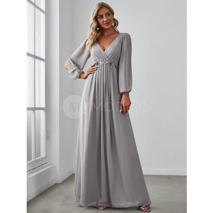 Společenské dlouhé šaty šedé – Hannelore (přední pohled)
