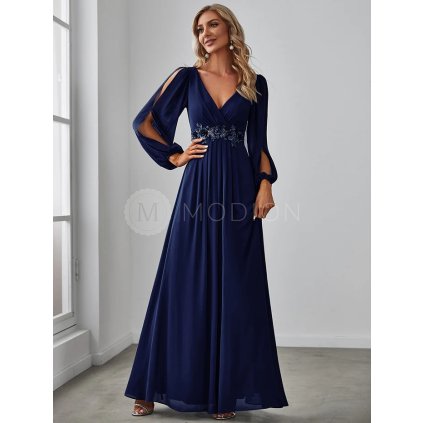 Společenské dlouhé šaty tmavě modré – Hannelore (přední pohled)