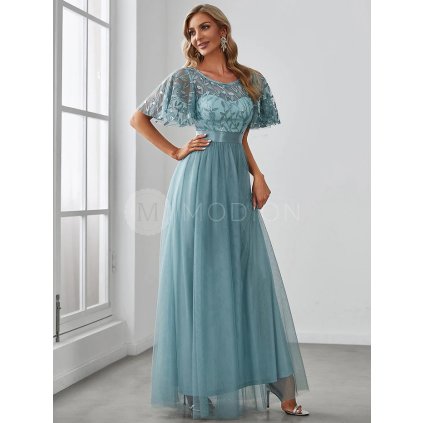 Společenské šaty modrozelené dlouhé tylové s flitry – Ever Pretty EP00904DB