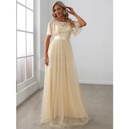 Společenské šaty zlaté dlouhé tylové s flitry – Ever Pretty EP00904GD