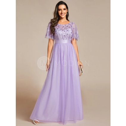 Společenské dlouhé šaty levandulové fialové – Prisilla (přední pohled)