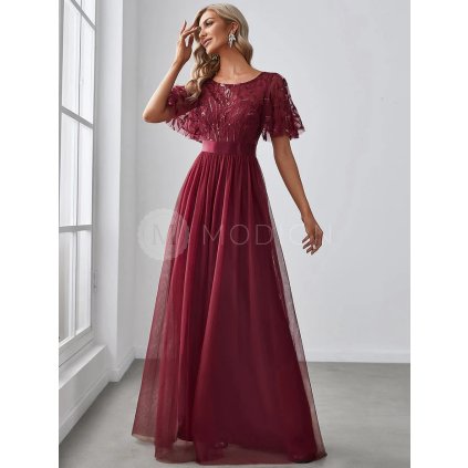 Společenské dlouhé šaty vínové červené – Prisilla (přední pohled)