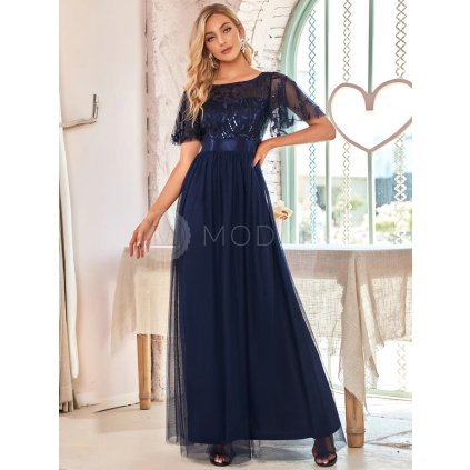 Společenské šaty dlouhé modré tylové s áčkovou sukní – Ever Pretty EP00904NB, prodává Modion.cz