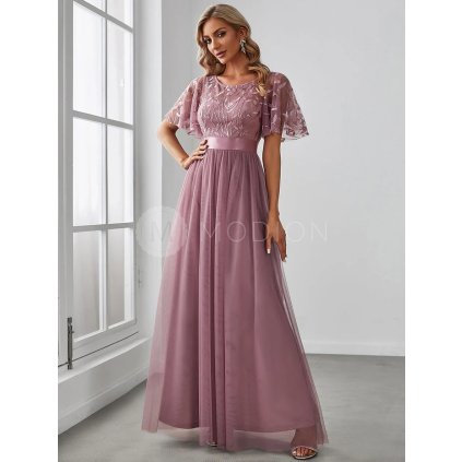 Společenské šaty starorůžové dlouhé tylové s flitry – Ever Pretty EP00904OD