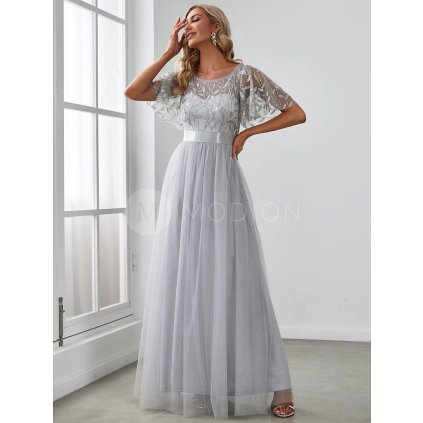 Společenské dlouhé šaty šedé – Prisilla (přední pohled)