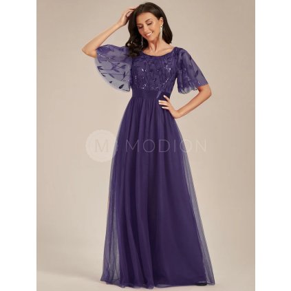 Společenské dlouhé šaty fialové – Prisilla (přední pohled)