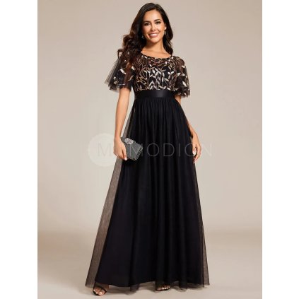 Společenské dlouhé šaty černozlaté – Prisilla (přední pohled)