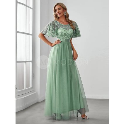 Společenské šaty mátově zelené dlouhé tylové s flitry – Ever Pretty EP00904MG