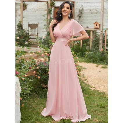 Společenské šaty dlouhé růžové šifonové – Ever Pretty EP09890PK, prodává Modion.cz