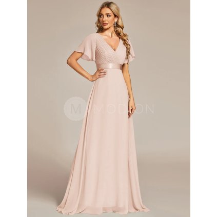 Společenské dlouhé šaty tělově růžové – Jessalyn (přední pohled)