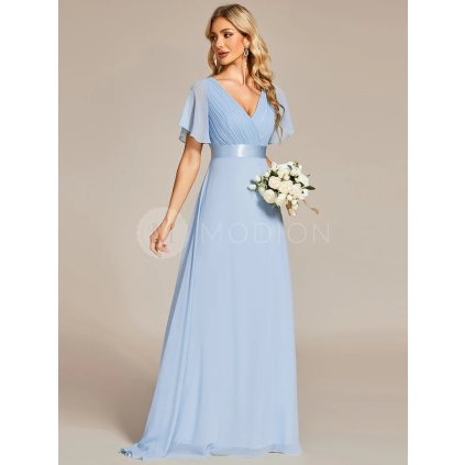 Večerní šaty ledově modré dlouhé šifonové s krátkým rukávem – Ever Pretty EP09890IB