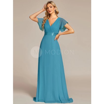 Společenské dlouhé šaty modré netrefit – Jessalyn (přední pohled)