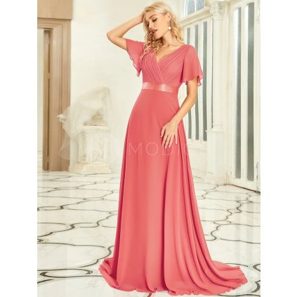 Společenské dlouhé šaty korálově růžové – Jessalyn (přední pohled)