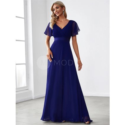 Plesové šaty královsky modré dlouhé šifonové s krátkým rukávem – Ever Pretty EP09890RB