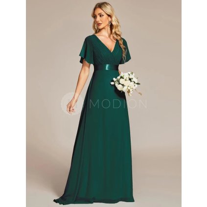 Šaty na svatbu smaragdově zelené dlouhé šifonové s krátkým rukávem – Ever Pretty EP09890DG