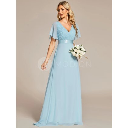 Šaty na svatbu světle modré bleděmodré dlouhé šifonové s krátkým rukávem – Ever Pretty EP09890BL
