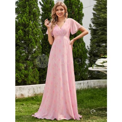 Společenské dlouhé šaty růžové se vzorem – Jessalyn (přední pohled)