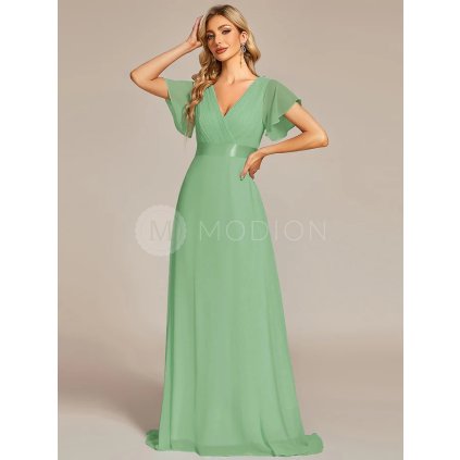 Společenské dlouhé šaty zelené šalvěj – Jessalyn (přední pohled)