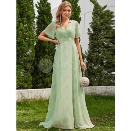 Společenské šaty zelené dlouhé šifonové s jemným vzorem a krátkým rukávem – Ever Pretty EP09890TR