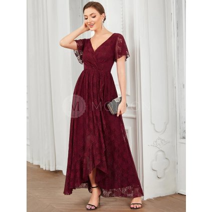 Společenské šaty vínové dlouhé krajkové – Ever Pretty EE01489BD