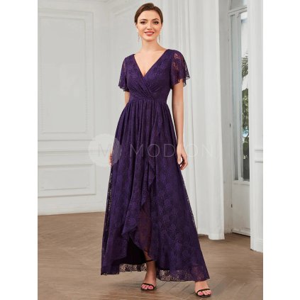 Společenské midi šaty fialové – Adeline (přední pohled)