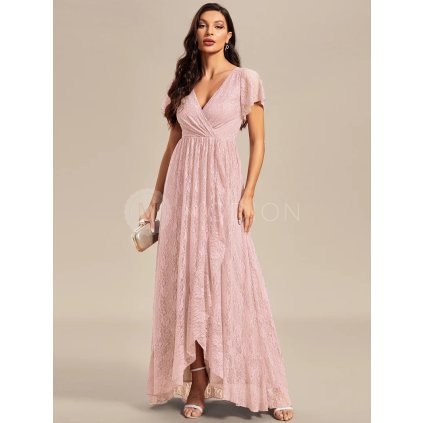 Společenské midi šaty růžové – Adeline (přední pohled)