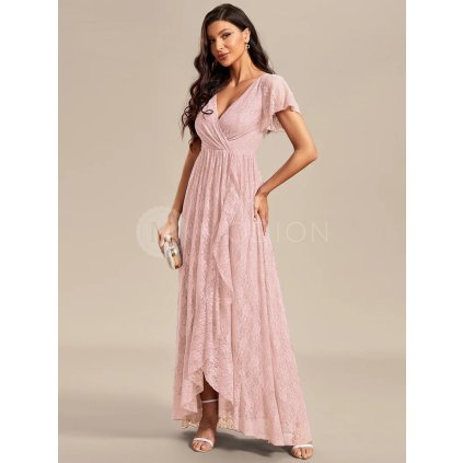 Společenské šaty světle růžové dlouhé krajkové – Ever Pretty EE01489PK