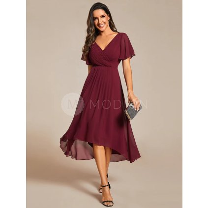 Společenské midi šaty vínové červené – Jessamine (přední pohled)