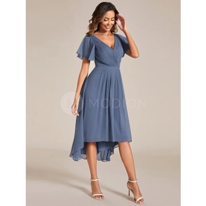 Plesové šaty modrošedé krátké asymetrické – Ever Pretty EG01923DN