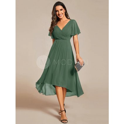 Společenské midi šaty zelené eukalypt – Jessamine (přední pohled)