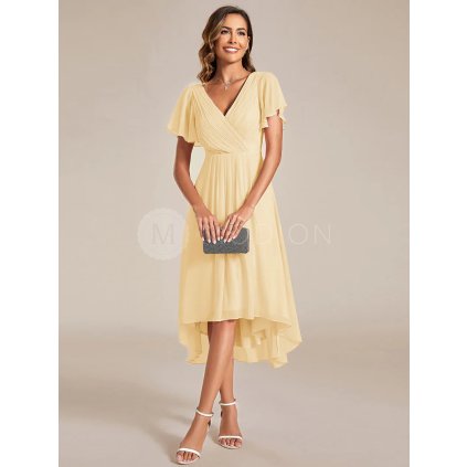 Společenské šaty světle žluté krátké šifonové – Ever Pretty EG01923YL