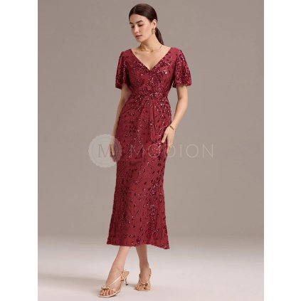 Společenské šaty červené vínové dlouhé vypasované bodycon - EE02370BD | Modion.cz