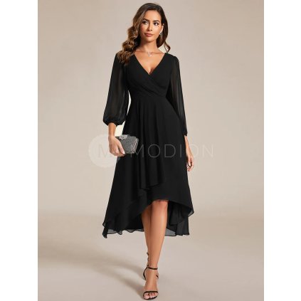 Společenské midi šaty černé – Vivienne (přední pohled)