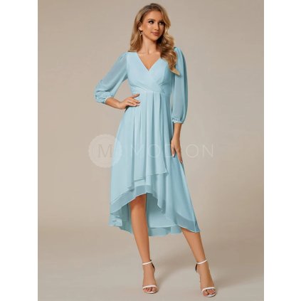 Společenské midi šaty bleděmodré – Vivienne (přední pohled)