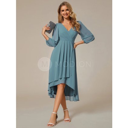 Společenské midi šaty petrolejové modrozelené – Vivienne (přední pohled)