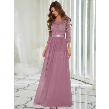Šaty na svatbu starorůžové šifonové s krajkovými rukávy – Ever Pretty EP07412OD