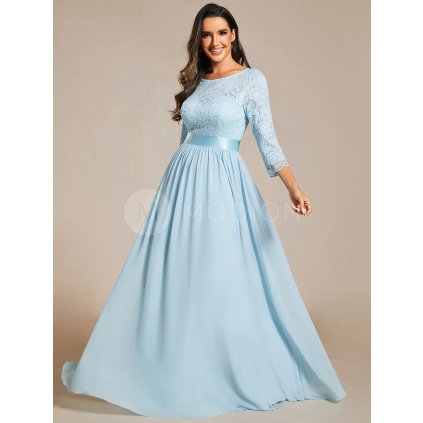 Společenské šaty bleděmodré dlouhé krajkové rukávy - EP07412BL | Modion.cz