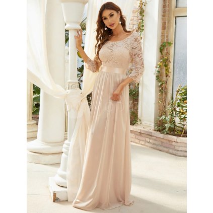 Společenské dlouhé šaty tělově růžové – Vitoria (přední pohled)