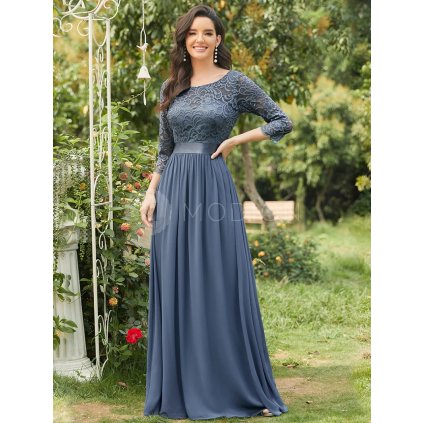 Společenské dlouhé šaty modrošedé – Vitoria (přední pohled)