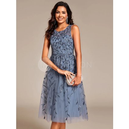 Plesové šaty modrošedé třpytivé tylové na ramínka – Ever Pretty EG20736DN