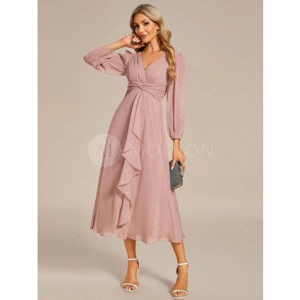 Společenské šaty starorůžové midi - EE01977DR | Modion.cz
