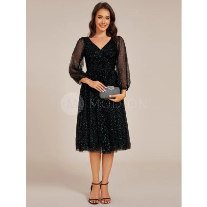 Společenské midi šaty černé – Francesca (přední pohled)