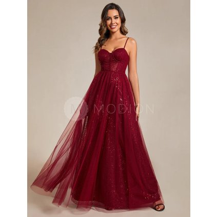 Společenské dlouhé šaty vínové červené – Lorena (přední pohled)