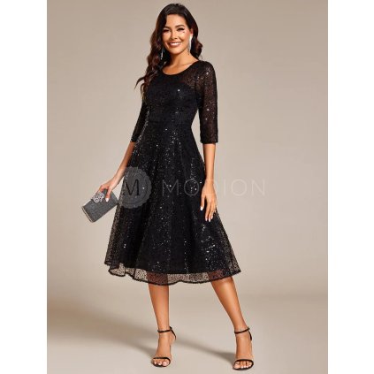 Společenské midi šaty černé – Natalia (přední pohled)