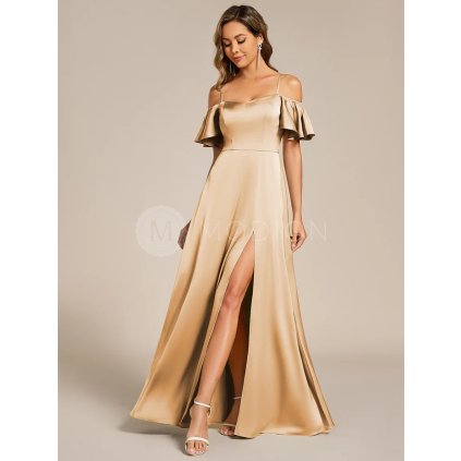 Společenské dlouhé šaty zlaté – Hermosa (přední pohled)