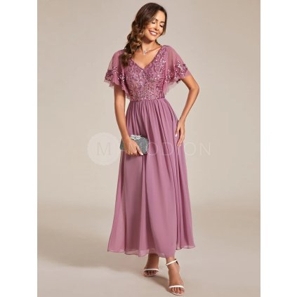 Společenské šaty starorůžové dlouhé třpytivé šifonové – EM01583OD | Modion.cz