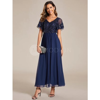 Společenské dlouhé šaty tmavě modré – Verona (přední pohled)