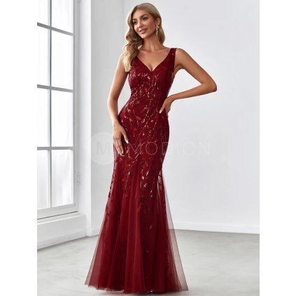 Společenské dlouhé šaty vínové červené – Dione (přední pohled)